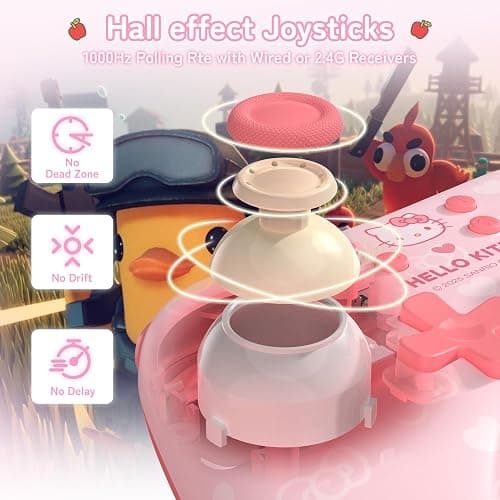 Kuitmor Pink Switch Controller,Hello Kitty Hall Effect Controllers Wireless for Switch 2/1/OLED/Lite,PC,Android,iOS | Bluetooth + Wired,1000mAh Battery,6-Axis Gyro,Dual Vibration,RGB Breathing Light thumbnail 5