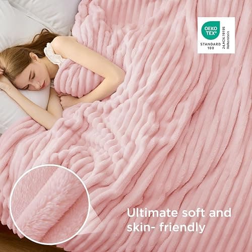 Bedsure GentleSoft Coral Pink Fleece King Blanket for Couch - Super Soft Cozy Blankets for Women, Cute Small Blanket for Girls, 108x90 Inches thumbnail 5