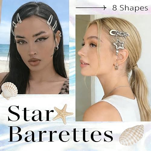10PCS Y2K Silver Star Hair Clips, 8 Different Shapes Metal Pentagram Barrettes, Punk Kawaii 2000s Hair Clips Cute Y2K Accessories WomenStar Clips Hair for Women and Girls thumbnail 7
