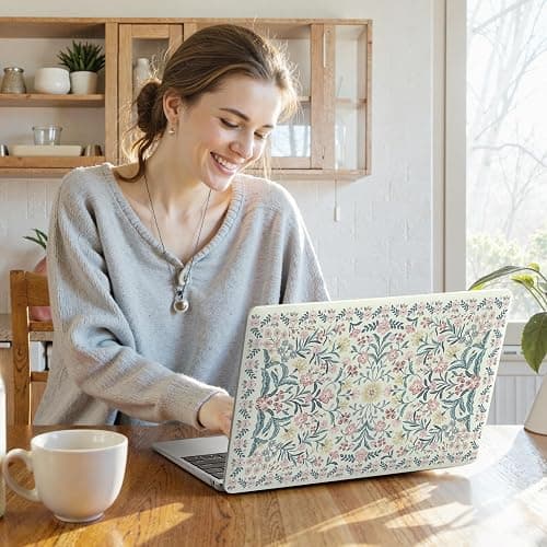 iCasso MacBook Air 13 Inch Case M5 2026 A3449 Pink Boho | Macbook Air 13.6 Inch Hard Shell Case M4 M3 M2 2025-2022 A3240 A3113 A2681, Vintage Flowers, Keyboard Cover Screen Protector thumbnail 4