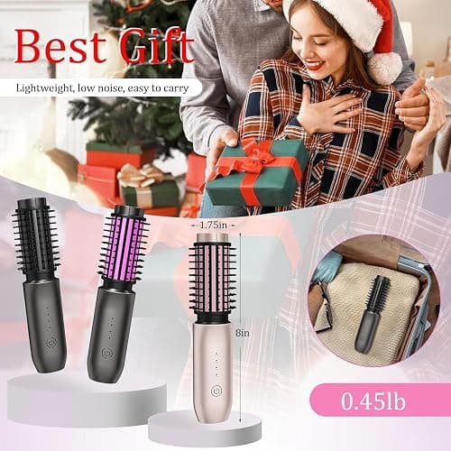 Cordless Hair Curling Iron Brush, Travel Curl Brush, 3-in-1 Portable Curling Iron Cordless, Plasma Thermal Hair Brush, 7000mAh USB Rechargeable Curlings Wand, Mini Hot Curlings Brush-Blush Pink thumbnail 7