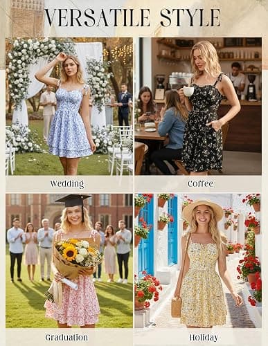 Scarlet Darkness Floral Mini Dress for Women Corset Graduation Sundress | Sleeveless milkmaid sweetheart neckline, adjustable tie straps, cinched waist, summer dresses for Homecoming with pockets thumbnail 6