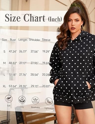 HOCANDY Women Polka Dot Hoodie Oversized Fleece Hooded Sweatshirt Long Sleeve Drop Shoulder Graphic Print Hoodies with Pocket thumbnail 4