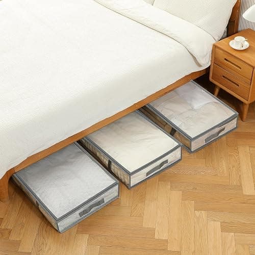 4-Pack Under Bed Storage Containers, Humid-proof Material Plastic Underbed Storage Bins, Blanket/Clothes Storage Bags with Lids, Bedding Comforter/Sheet/Closet Organizer and Storage thumbnail 4