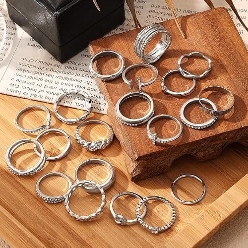 KISS WIFE Golden Silvery Black Kunckle Rings Set for Women, Dainty Simple Trendy Cute Stackable Finger Rings Pack, Perfect for Stacking Layering on Thumb and Knuckle, Mixed Size, Jewelry Gift thumbnail 7
