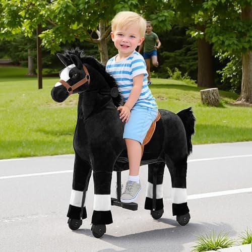 Pipleo Ride on Horse for Big Kids, Riding Horse Rider Mechanical Walking Action Plush Animal for 4 to 9 Years, No Battery or Electricity, Max Load 165 LBS Black thumbnail 2
