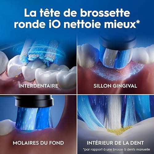 Oral-B Brosse A Dents Electrique iO 3 Noire, 3 Modes De Nettoyage Dont Blancheur, Brossage Silencieux, Capteur De Pression, Brossette De Rechange Oral B, Embout Rond, Chargeur, Etui De Voyage thumbnail 12