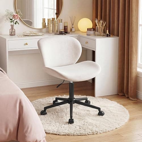 DurayLoly Vanity Chair with Wheels,Ergonomic Desk Chair with Back | 360° Swivel, Height Adjustable, Small Desk Chair for Bedroom, Makeup Room, Dorm, 300 lbs White - Image 1