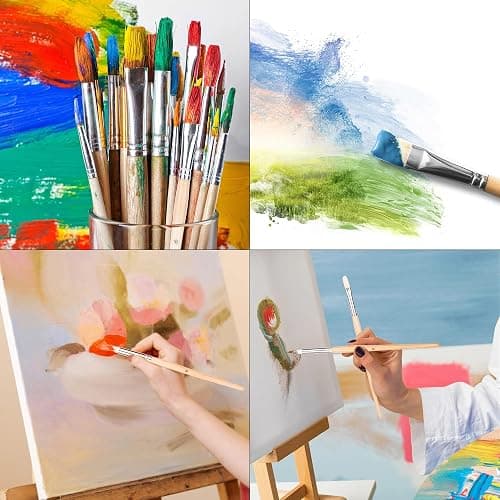 Amazon Basics Multi-shaped Polyester Paint Brushes for Acrylic, Oil, Watercolor, Gouache, Fine Detailing, Face Painting, 24 Count Different Sizes, Wood Color thumbnail 7