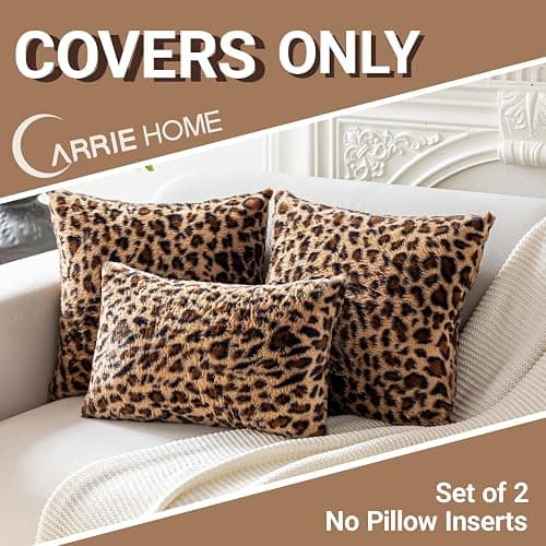 Soft Leopard Print Throw Pillow Covers 18x18 Set of 2, Cheetah Print Room Decor Faux Fur Fluffy Throw Pillows 18 x 18, Velvet Fuzzy Decorative Pillow Covers, Stockholm Style Room Decor for Women thumbnail 3