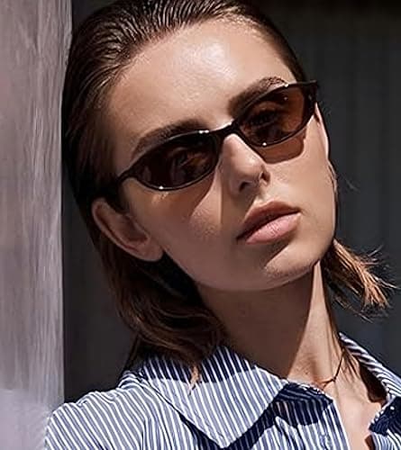 YMRFW Retro Oval Cat Eye Sunglasses for Women Y2k Designer Trendy Narrow Shades UV protection Sun Glasses thumbnail 3