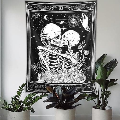 KJHL The Lovers Skull Wall Tapestry, Black and White Skeleton Wall Hanging | Gothic Room Decor,Dark Vertical Tarot Backdrop, Witchy Aesthetic Tapestries for Bedroom Living Room Dorm 60" x 44" thumbnail 5