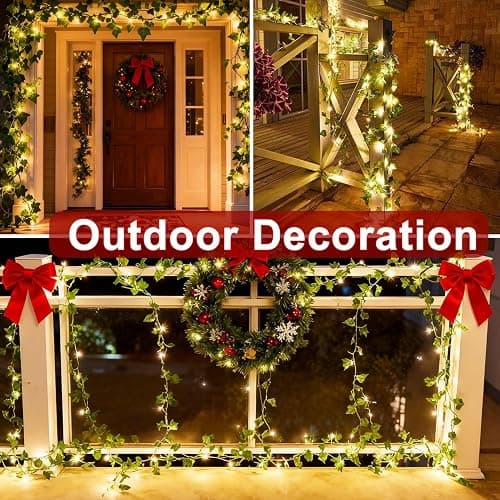 Joysing Efeu Lichterkette Innen 10M 100 LED Efeu Girlande mit Lichterkette Batteriebetrieben mit Fernbedienung Timer, 8 Modi Fake Efeu Lichterketten Wasserdicht Weihnachtsbeleuchtung fur Zimmer Aussen thumbnail 4