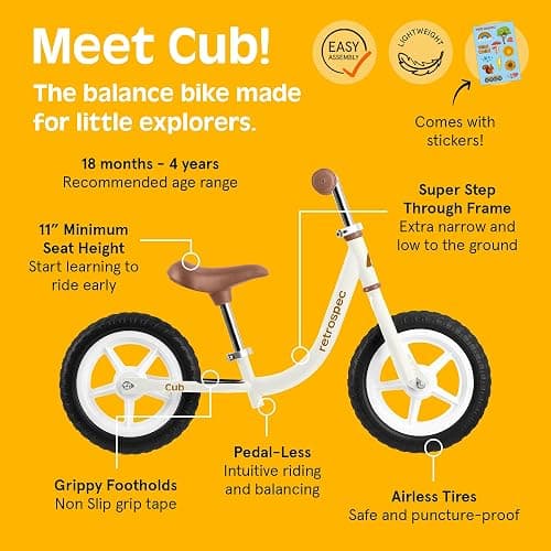 Retrospec Cub Toddler 12" Balance Bike, 18 Months - 3 Years Old, No Pedal Beginner Kids Bicycle for Girls & Boys, Flat-Free Tires, Adjustable Seat, & Durable Frame - Eggshell - Cub 2 thumbnail 3
