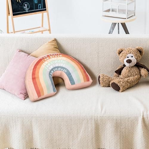 Menkxi Rainbow Throw Pillow Boho Classroom Reading Corner Throw Pillow for Girls Kids Book Center Daily Affirmations Cushion Arch Shaped Motivational Home Bedroom Playroom Decor(Classic) - Classic thumbnail 2