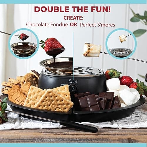 Kusini 2 in 1 Electric Fondue Set & Smores Maker Tabletop Indoor Kit with Removable Trays & 4 Skewers – Smores Station Chocolate Melting Pot - Unique Couple Gift Set Idea, Date & Movie Night Supplies thumbnail 4