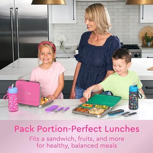 Bentgo Kids Stainless Steel Leak-Resistant Lunch Box - 3-Compartments with Bonus Silicone Container, Durable, Eco-Friendly, Dishwasher Safe, BPA-Free, Ideal for School, Ages 3+ (Fuchsia) thumbnail 2