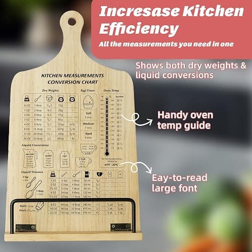 Kitchen Conversion Chart Cookbook Stand, Sturdy Wood Cook Book Holder, Recipe Cookbook Holder Stand with Kitchen Counters, Baking Christmas Gifts for Women, Accessiores for Holding Cookbooks thumbnail 6