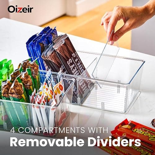 Oizeir Clear Pantry Organizer Bins 8-Pack - Fridge Organizer with 3 Removable Dividers, Ideal for Kitchen, Pantry, Refrigerator, Freezer, and Snack Storage thumbnail 3