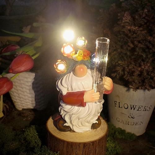 FORUP Resin Gnome Solar Rain Gauges, Resin Garden Gnome Statue with a Plastic Rain Gauge, Hand Painted Gnome Sculpture Water Gauge for Rain thumbnail 6