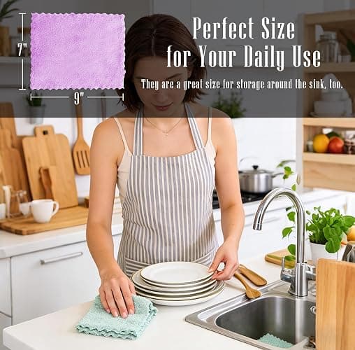24 Pack Kitchen Dishcloths - Does Not Shed Fluff - Reusable Dish Towels, Dish cloths, Super Absorbent Coral Fleece Cleaning Cloths, Nonstick Oil Washable Fast Drying, 7 x 9 Inch (Multicolor) thumbnail 4