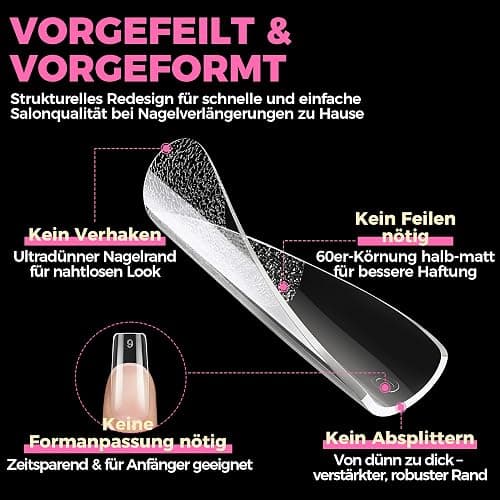 UNA GELLA Medium Square Tips für Gelnägel, 504 Stück 10 Größen, Soft Gel Press-On Nails, Vorgeformte Full-Cover Nagelspitzen, Acryl Nagelverlängerung für Nagelkunst & Home DIY thumbnail 4