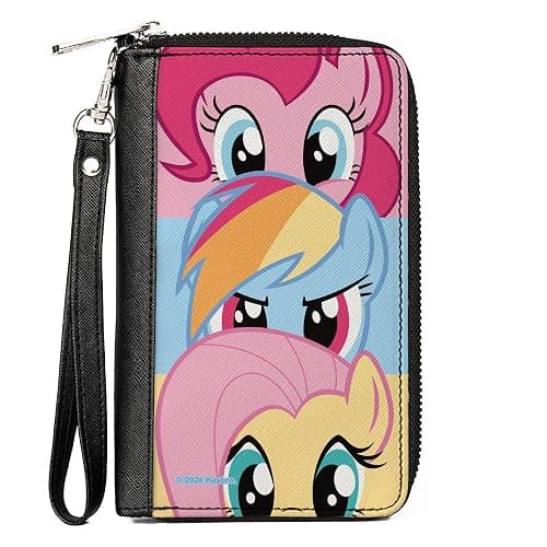 Buckle-Down Hasbro Wallet, Zip Around, My Little Pony Pinkie Pie Rainbow Dash Fluttershy Face Stack, Vegan Leather - Image 1
