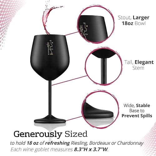 Gusto Nostro Stainless Steel Wine Glass - 18 oz - Unbreakable Black Wine Glasses for Travel, Camping and Pool - Fancy, Unique and Cool Portable Metal Wine Glass for Outdoor Events, Picnics (Set of 2) thumbnail 6