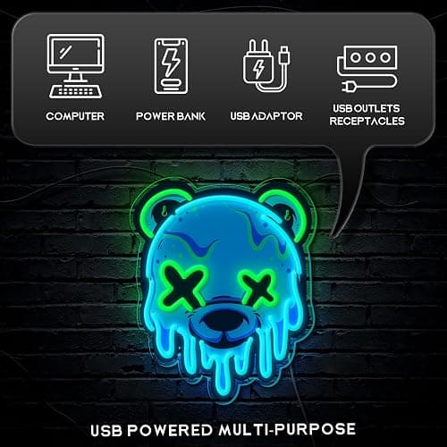 Ice Bear Neon Sign, Cool Led Sign for Wall Decor - Usb Powered, Adjustable Brightness Anime Bear Led Light for Bedroom, Bar, Pub, Party, Man Cave Decor, Unique Gift for Teenage Boys thumbnail 5
