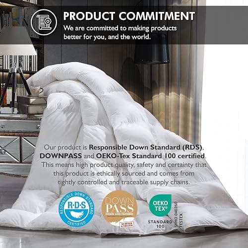 Luxurious Oversize California King 108" x 98" Size Goose Down Fiber Waterfowl Feather Fiber Comforter Duvet, 100% Egyptian Cotton Cover, 68 oz. Fill Weight, Baffle Box Design, White Solid thumbnail 3