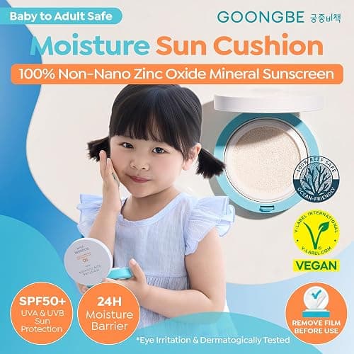 GOONGBE Moisture Sun Cushion Mild SPF 50 - Korean Moisturizing & Soothing Zinc Oxide Mineral Sunscreen - Travel Friendly Sun Cushion for Babies & Kids - Vegan, Reef-Safe, Allergen-Free, 0.81oz. thumbnail 2
