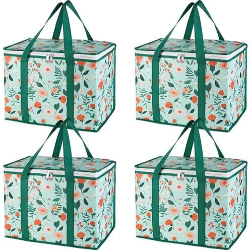Bodaon 4-Pack Cooler Insulated Food Delivery Bag, X-Large Bags for Grocery/Catering/Shopping, Rideshare Delivery Bag, Thermal Hot Pizza, Large Cold and Frozen, XL Tote, Flower - Image 1