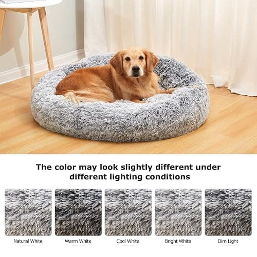 Bedfolks Calming Donut Dog Bed, 36 Inches Round Fluffy for Large Dogs, Anti-Anxiety Plush, Machine Washable (Dark Grey, Large) thumbnail 8