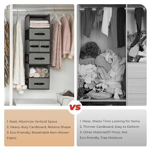 GRANNY SAYS Hanging Closet Organizer 6 Shelves, Closet Organizers and Storage with 5 Drawers, 6 Side Pockets Closet Hanging Organizer, Hanging Storage Organizer for Closet, Baby Clothes, Gray thumbnail 9