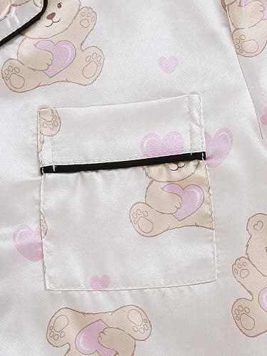 MyFav Girls Pajama Set Short Sleeve Button Down Silky Satin Girls PJS Kids Sleepwear Summer Nightwear Loungewear Set thumbnail 8