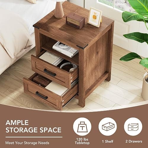 EazeHome 3 Piece Bedroom Set - Includes 6 Drawer Dresser for Bedroom, Set of 2 Nightstands with Open Storage Shelf and Drawers, Retro Dresser and Nightstand Sets, Rustic Brown thumbnail 6