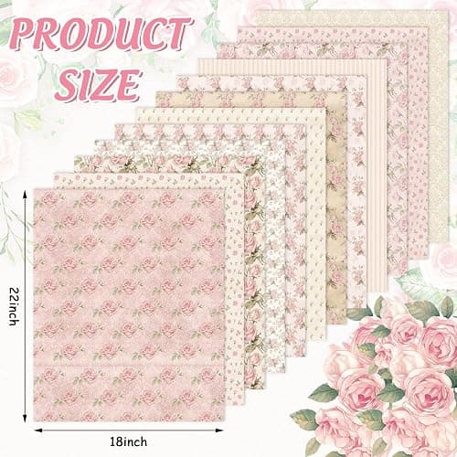 Whaline 12Pcs Spring Cotton Fabric Bundles 18 x 22 Inch Retro Floral Printed Fat Quarters Pink Flower Quilting Patchwork Squares Sewing Fabrics for DIY Handmade Crafting Home Party Decor thumbnail 2