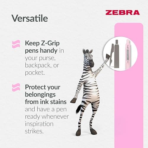 Zebra Pen Z-GRIP Smooth Ballpoint Pens Black Ink 5pk - Pastel Barrel 1mm Medium Point Retractable Ink Pens with Clip - Smooth Writing Pens with Low Viscosity Ink, Comfort Grip - 5 Pens Multipack thumbnail 4