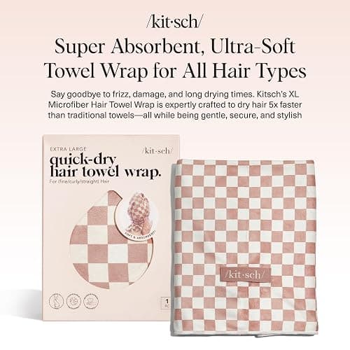 Kitsch XL Microfiber Hair Towel Wrap for Women – Ultra Absorbent Microfiber Towel for Wet, Curly, Long or Short Hair – Quick Dry, Anti-Frizz Hair Wrap – Terracotta Checkered, 40x24 inches thumbnail 2