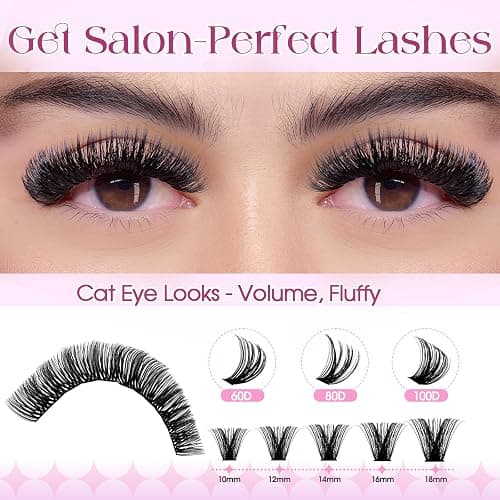 Wendy Lash Clusters Kit Packs: 980-Pcs, 60D, 80D, 80D, 100D, D Curl, 10-18mm Mixed, Cat Eye, Soft, Natural, Fluffy, DIY Eyelash, Individual, Fake Lashes, Bulk Pack thumbnail 2