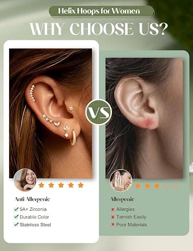 ORAZIO 16 Gauge Cartilage Earrings for Women Flat Back Hypoallergenic Surgical Steel Small Flatback Stud Hoop Cartilage Earring Stack Set Daith Conch Tragus Helix Piercing Jewelry Single PC thumbnail 7
