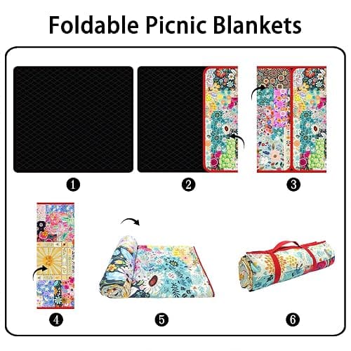 Supfitness Extra Large Picnic Blankets Waterproof Foldable (80 "x 80") Beach Blanket Waterproof Sandproof,3-Layer Thicking Mat Outdoor Packable Camping Blanket(Bohemian) thumbnail 5