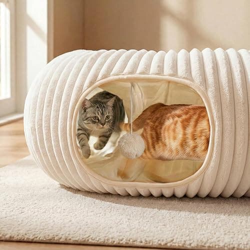 MOYMO Cat Tunnel Bed with 40 Pcs Interactive Cat Toys, Cat Tube with Kitten Toys for Indoor Kittens, Collapsible Play Tunnel, White thumbnail 2