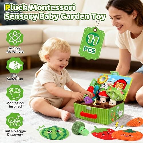 FREYBLI Baby Toys 6-12 Months - Soft Fruits Vegetable Garden Plant Plush Toy - 6 Month Old Baby Toys Boy Girl Gifts - Baby Sensory Montessori Toys with Rattles Mirror Squeaker Textures Crinkle Tissues thumbnail 3