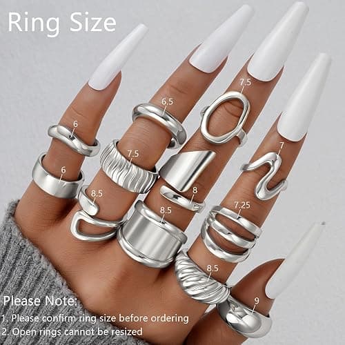 17 MILE Chunky Gold Stackable Rings for Women Non Tarnish, 18K Gold-Plated Statement Open Stacking Rings, Knuckle Band Ring Set thumbnail 2