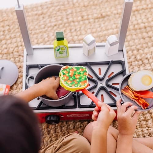Melissa & Doug 19-Piece Deluxe Wooden Cooktop Set with Wooden Play Food, Durable Pot and Pan thumbnail 2
