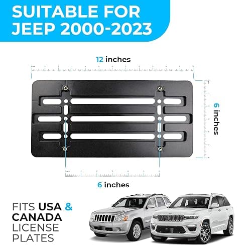 Front Bumper License Plate Bracket for Jeep 2000-2025, Plate Holder Set w 6 Unique Screw Bolts & Wrench Kit, License Tag Mounting Kit, Quality Plate Holders, Premium Car Accessories thumbnail 3