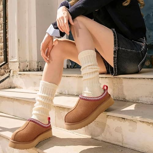 KIDMI Genuine Suede Platform Slippers for Women Fuzzy Winter Warm Shoes Indoor Outdoor thumbnail 2