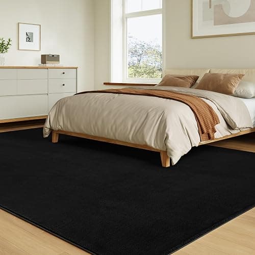 CASTLYE Solid Washable Area Rug - 3x5 Medium Pile Faux Cashmere Carpet for Living Room Bedroom, Black thumbnail 3