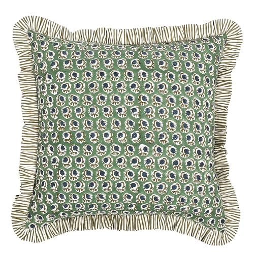 Ridhi Modern Farmhouse Pillow Covers Decorative Cotton Throw Pillow Covers Set of 2 Basil Green Cushion Covers with Ruffle for Couch Sofa Bed Living Room Spring Home Decor 18x18 thumbnail 7
